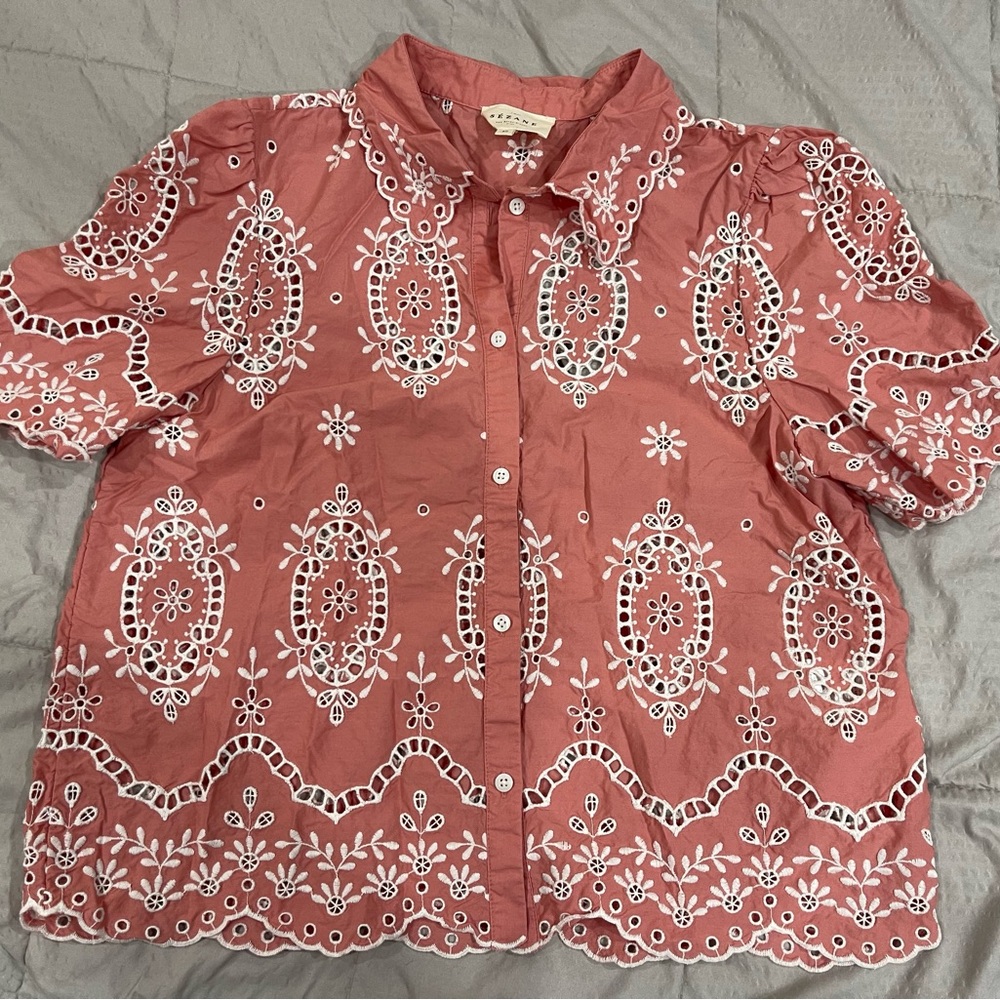 Sezane Pink Embroidered Blouse